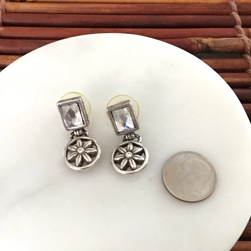 Brighton Silver Floral & Crystal Drop Post Earrings